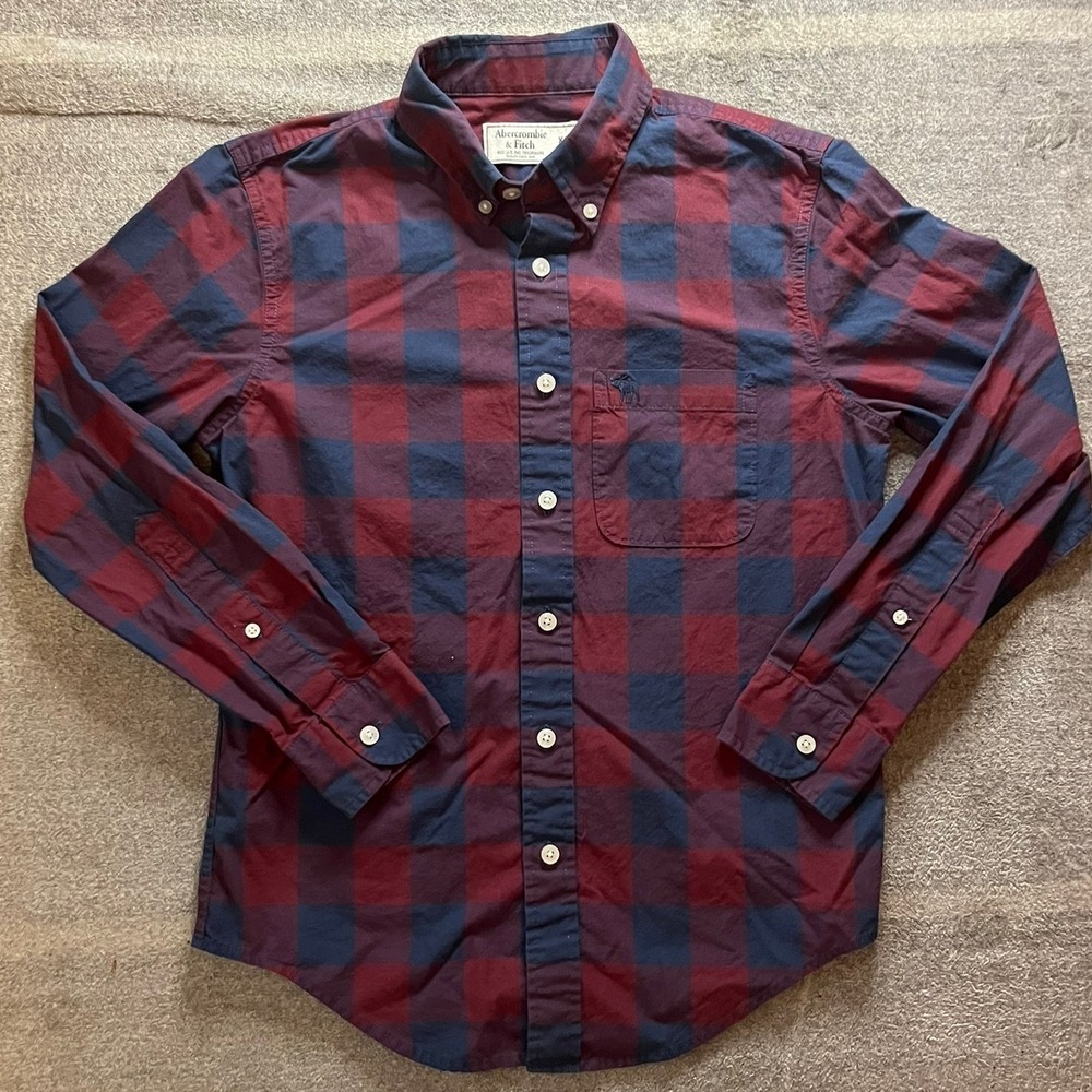 Abercrombie & Fitch Mens XS Red Navy Buffalo Plaid Button Down Shirt Long Sleeve